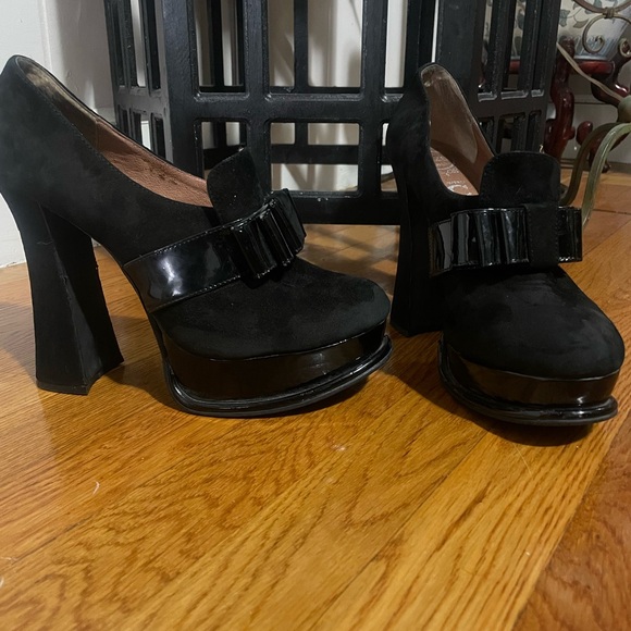 Free People Black Platform Heels with Bow Accent - Picture 1 of 9